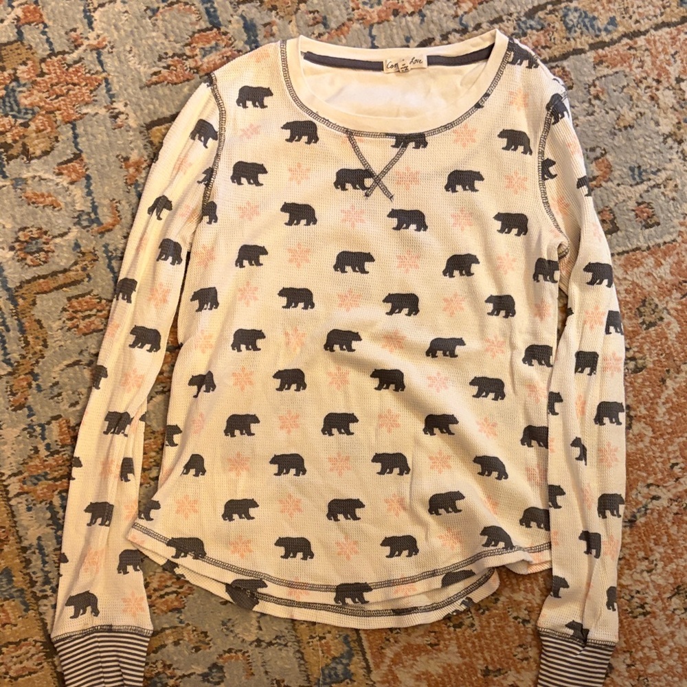 Tea Collection Bear Pattern Long Sleeve Shirt - Cream and Black